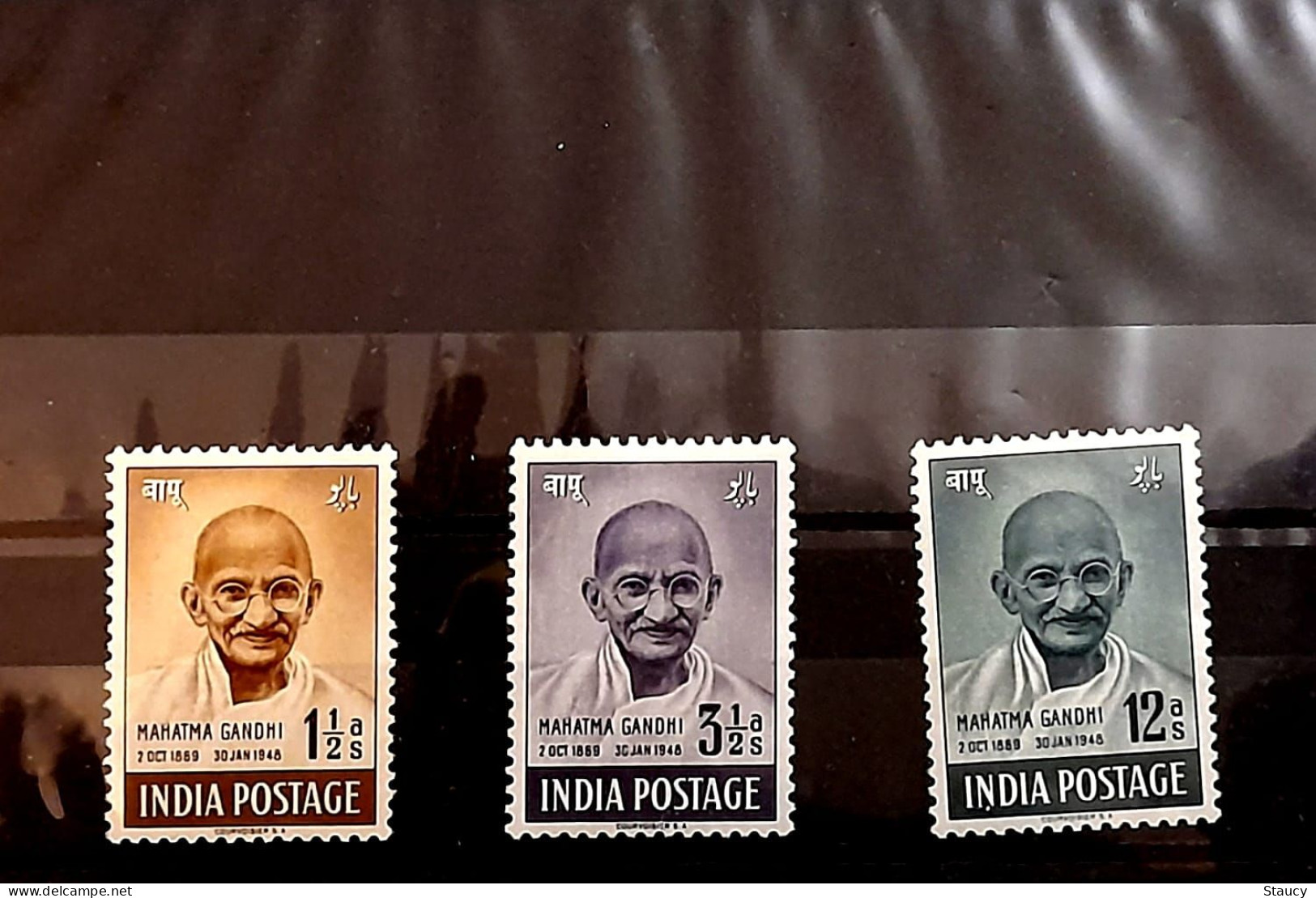 India 1948 Mahatma Gandhi Mourning 3v Of SET, VERY FINE FRONT, MINT GUM DISTURBED Or NO GUM,  NICE COLOUR As Per Scan - Ongebruikt