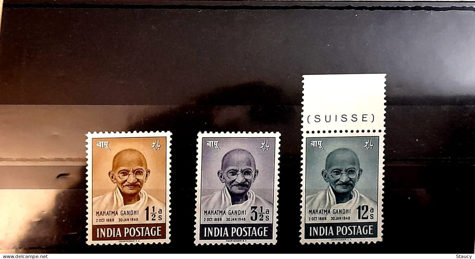 India 1948 Mahatma Gandhi Mourning 3v Of SET, VERY FINE FRONT, MINT GUM DISTURBED Or NO GUM,  NICE COLOUR As Per Scan - Neufs