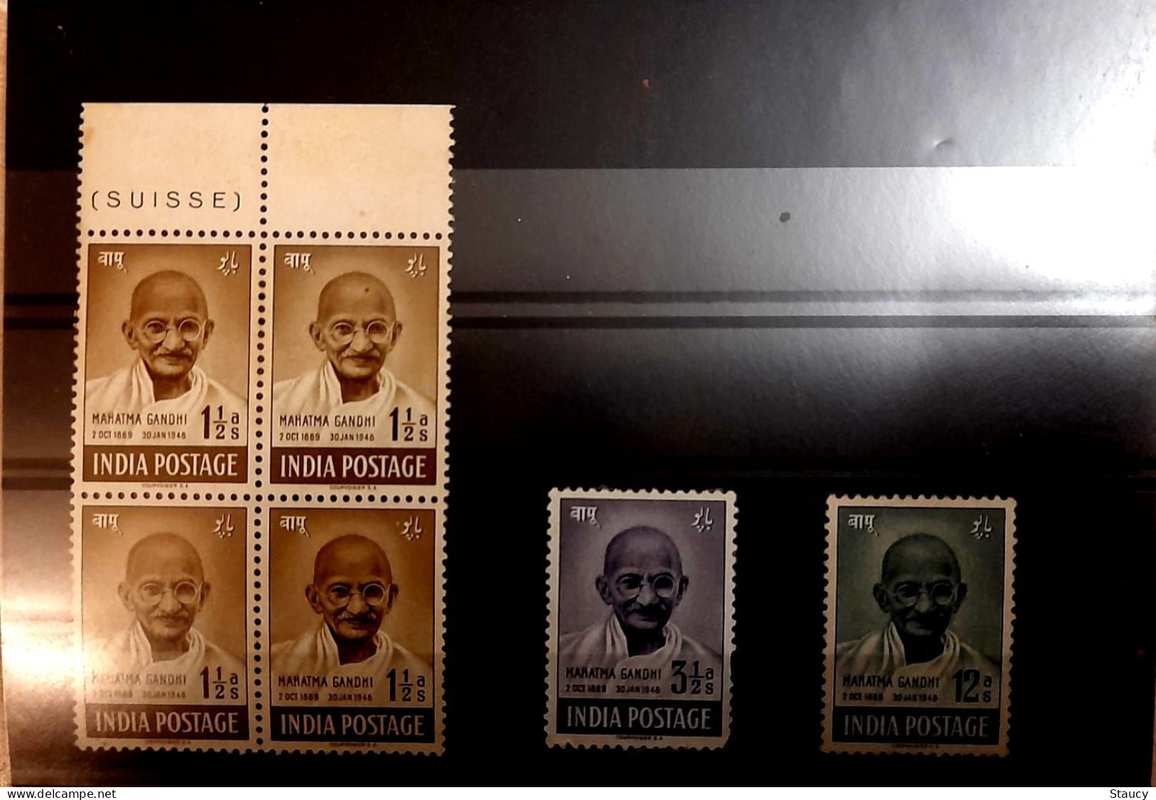 India 1948 Mahatma Gandhi Mourning 3v Of SET, VERY FINE FRONT, MINT GUM DISTURBED Or NO GUM,  NICE COLOUR As Per Scan - Ungebraucht