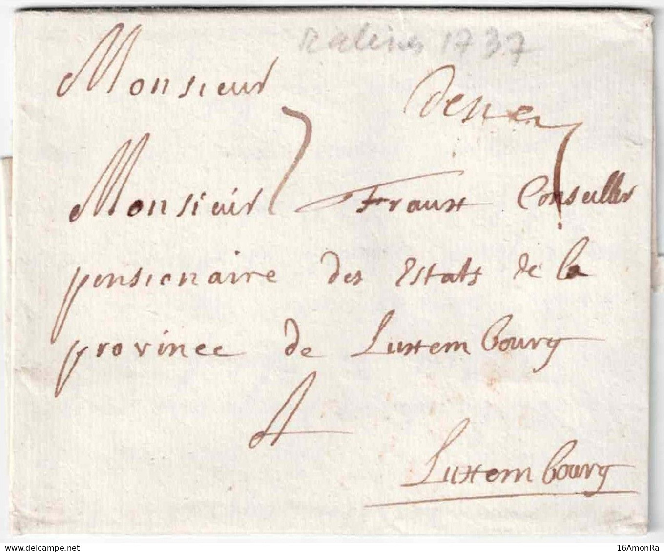 LAC De MALINES (griffe Manuscrite DeMal) Du 4 Mai 1737 Vers Le Conseiller Pensionnaire Des Etats De La Province De Luxem - 1714-1794 (Oesterreichische Niederlande)