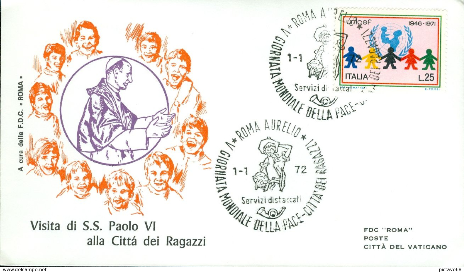 ITALIE / PAPE PAUL VI/ VISITE DU PAPE A LA CITE DES ENFANTS LE 1-1-72 - Papi