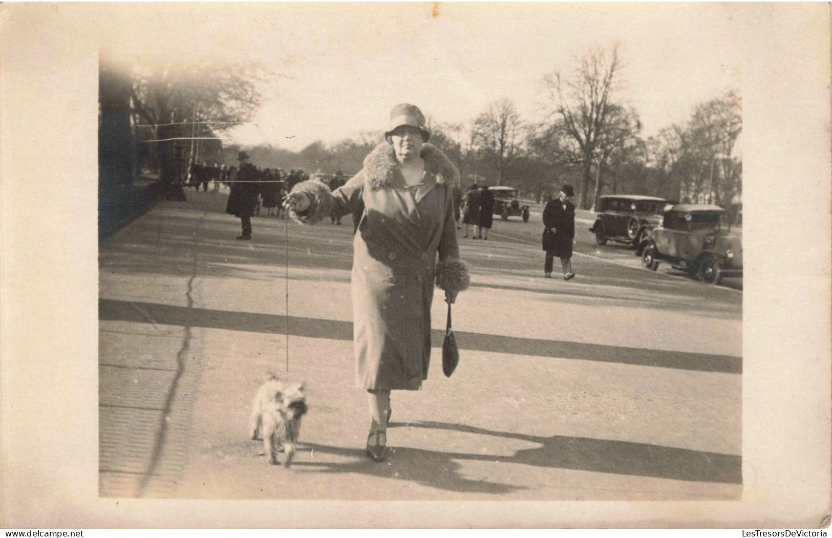 CARTE PHOTO - Une Femme Promenant Son Chien Dans La Rue - Carte Postale Ancienne - Fotografia