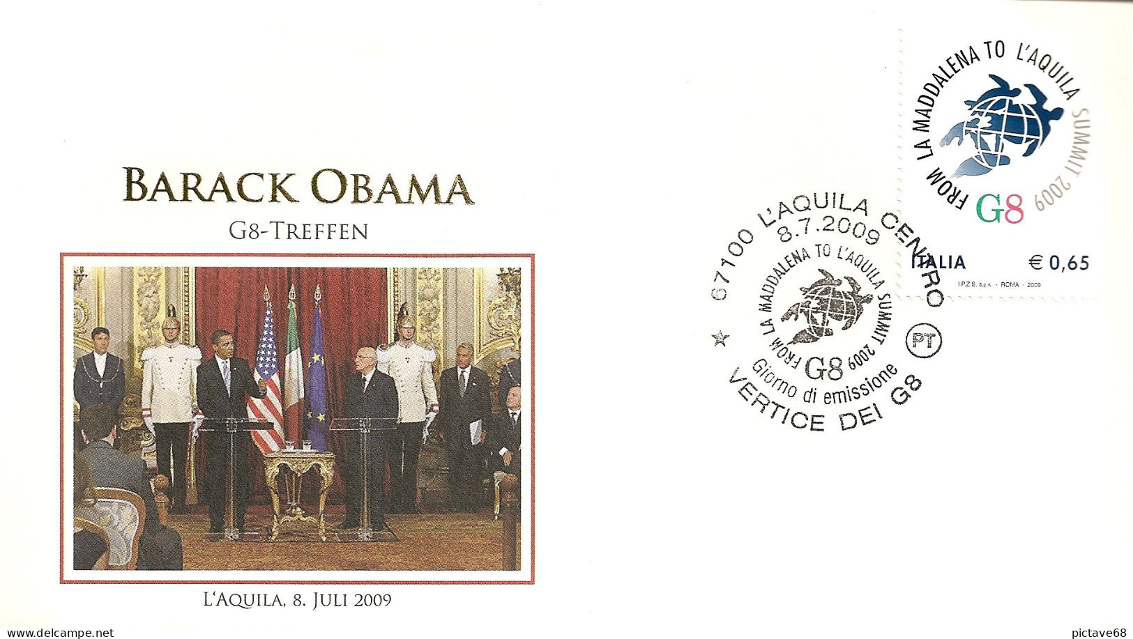 ITALIE / ENVELOPPE COMMEMORATIVE DU G8 EN ITALIE AVEC BARACK OBAMA - 2001-10: Marcofilie