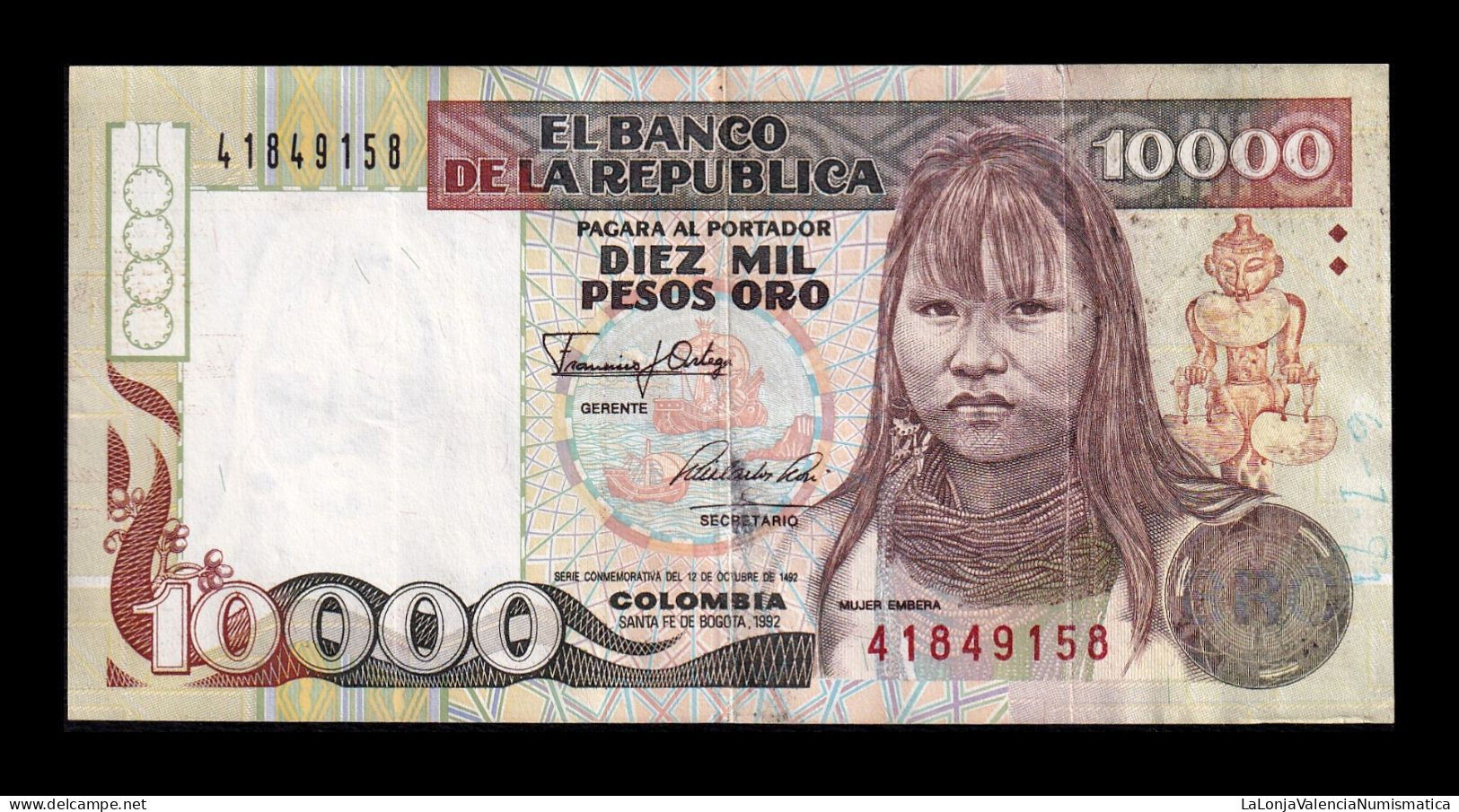 Colombia 10000 Pesos 1992 Pick 437a Mbc/Ebc Vf/Xf - Colombie