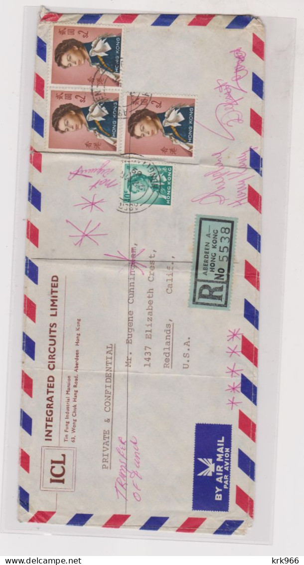 HONG KONG 1969 Registered   Airmail  Cover To United States ,2 Stamps Missing - Lettres & Documents