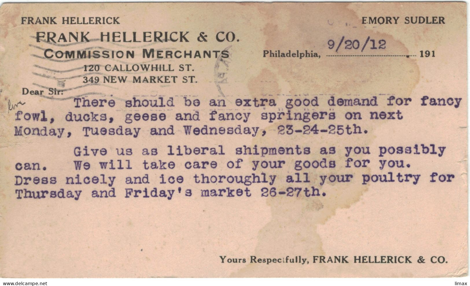 Ganzsache Frank Hellerick Philadelphia 1912 > Busky - Ziergeflügel [kommende Weihnachtsgänse?] - 1901-20