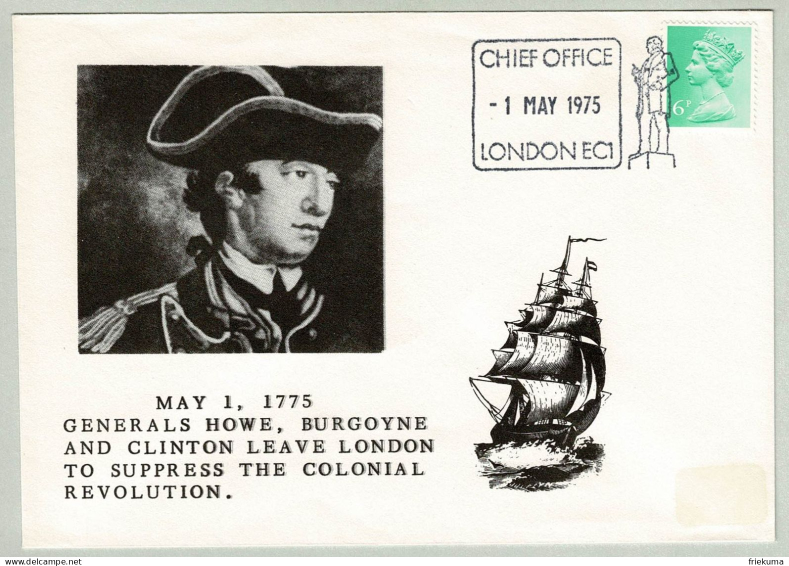 Grossbritannien / United Kingdom 1975, Briefumschlag Generals William Howe London, Revolution - Indépendance USA