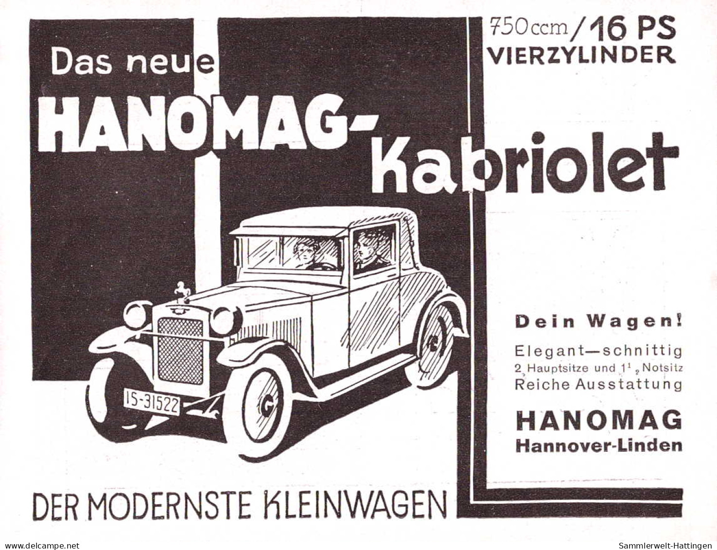 602257 | Auto, Werbung (17x14,5cm)  Aus Zeitschrift "Das Magazin" 6/1929, Rückseite Bedruckt, Hanomag  |Linden,Hannover - Autres & Non Classés