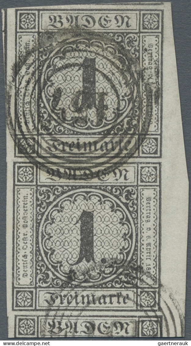 Baden - Marken Und Briefe: 1853, 1 Kr. Schwarz Auf Weiß, SENKRECHTES Paar, Allse - Sonstige & Ohne Zuordnung