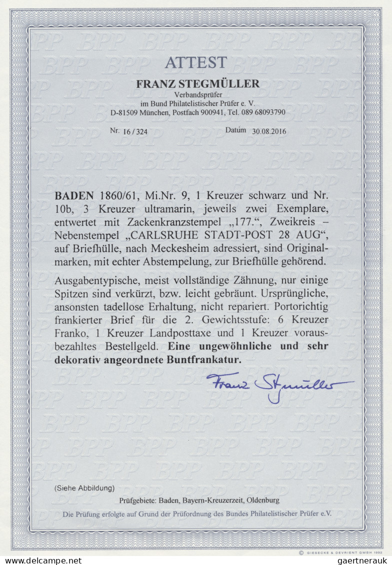 Baden - Marken Und Briefe: 1861, Wappenzeichnung Mit Liniertem Hintergrund, 1 Kr - Sonstige & Ohne Zuordnung