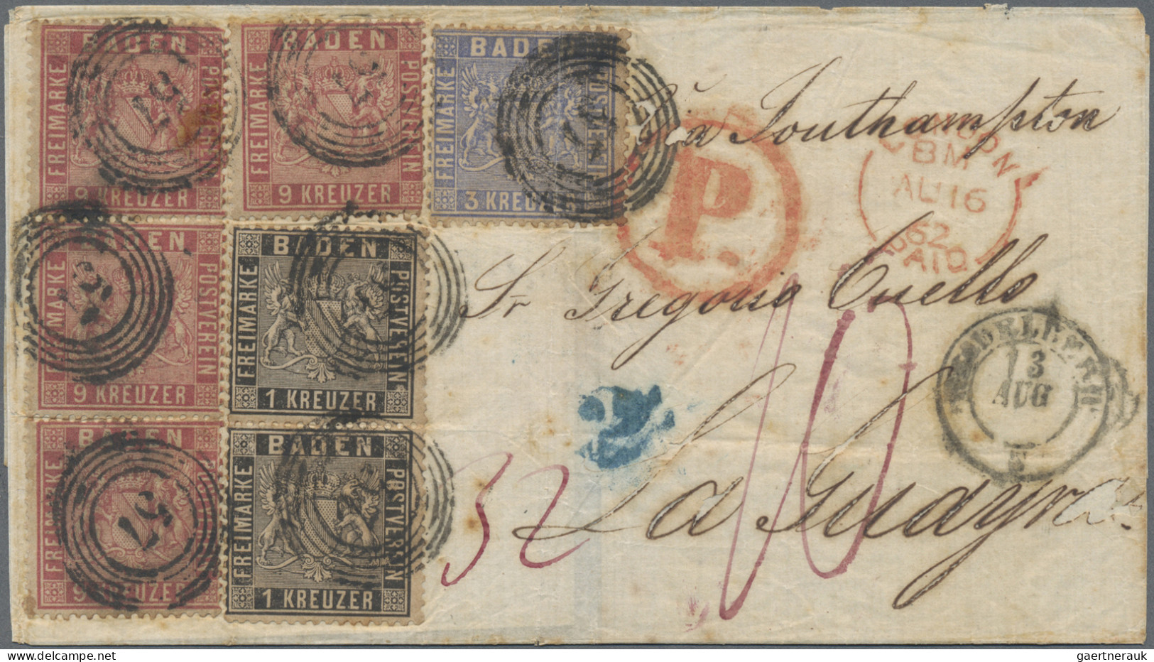 Baden - Marken Und Briefe: 1862, DESTINATION VENEZUELA: 9 Kr. Karmin, Senkrechte - Altri & Non Classificati