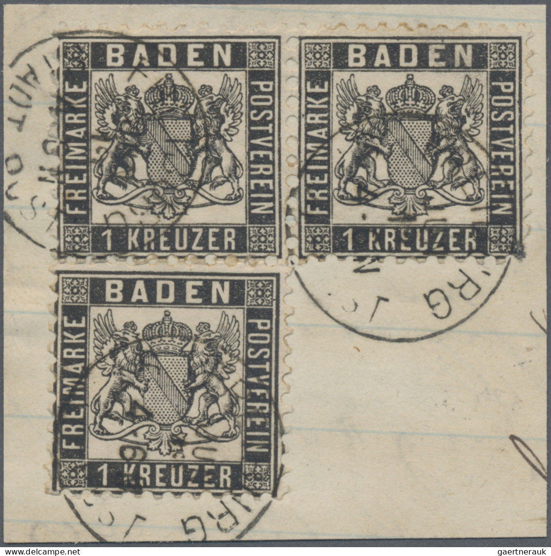 Baden - Marken Und Briefe: 1864, 1 Kr Schwarz Als Seltener Dreier-Block Auf Weiß - Altri & Non Classificati