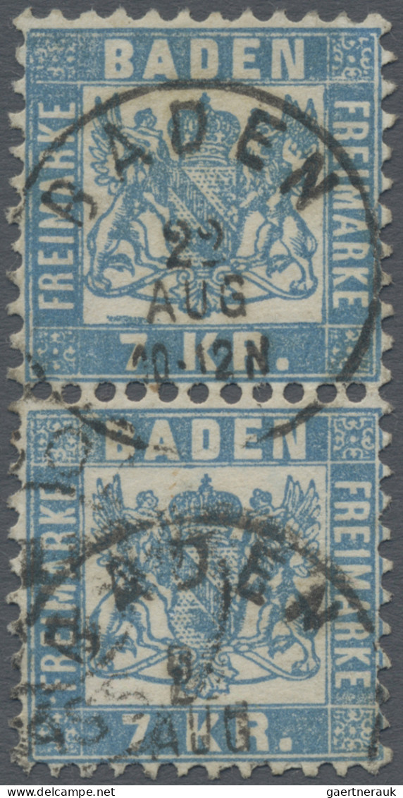Baden - Marken Und Briefe: 1868, 7 Kr. Hellblau, Senkrechtes Paar, Obere Marke W - Other & Unclassified
