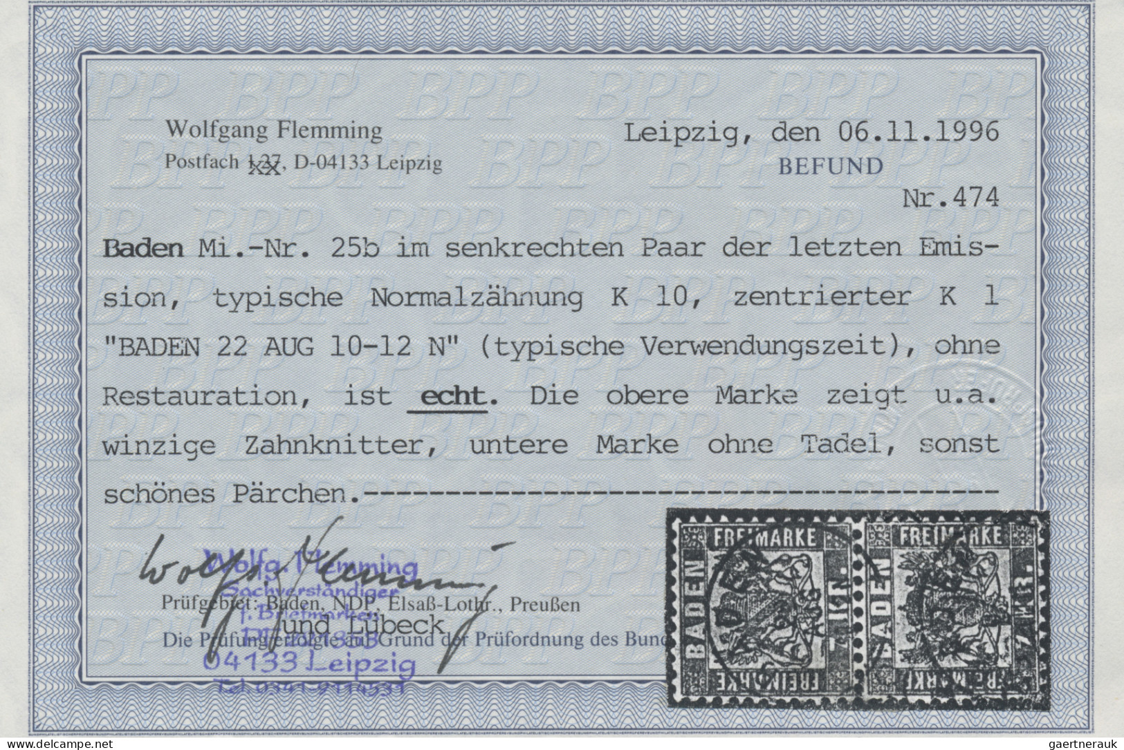 Baden - Marken Und Briefe: 1868, 7 Kr. Hellblau, Senkrechtes Paar, Obere Marke W - Altri & Non Classificati