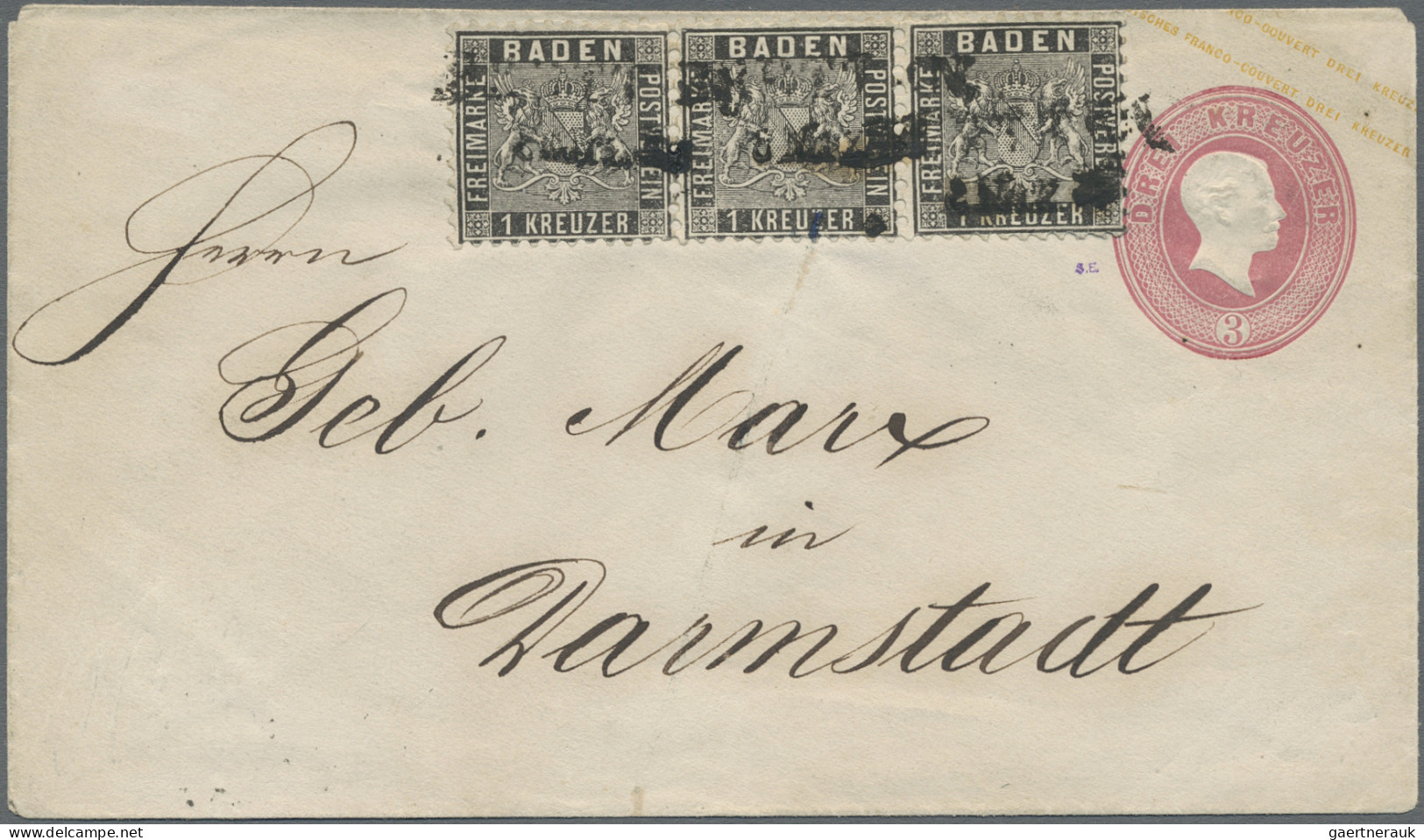 Baden - Ganzsachen: 1863, Ganzsachenumschlag 3 Kreuzer Karminrosa, Kleines Forma - Other & Unclassified