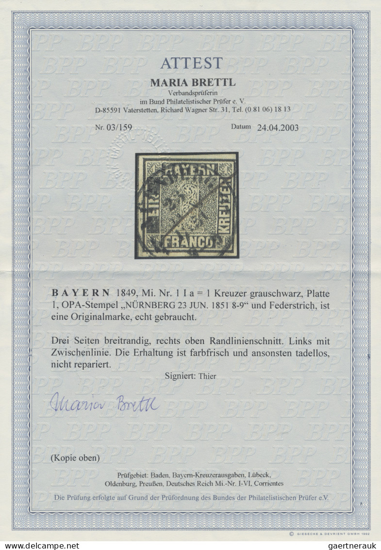 Bayern - Marken Und Briefe: 1859 1 Kr. Grauschwarz Von Platte 1, Entwertet Mit K - Other & Unclassified