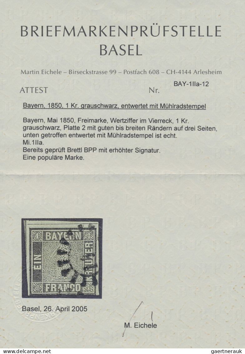 Bayern - Marken Und Briefe: 1849 1 Kr. Grauschwarz Von Der Platte 2, Entwertet M - Sonstige & Ohne Zuordnung
