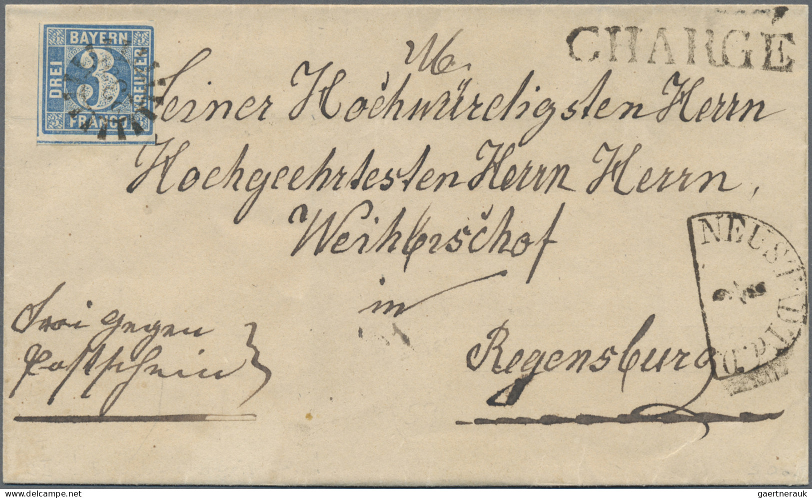 Bayern - Marken Und Briefe: 1850, 3 Kreuzer Blau, Platte 2, Entwertet Mit Geschl - Autres & Non Classés