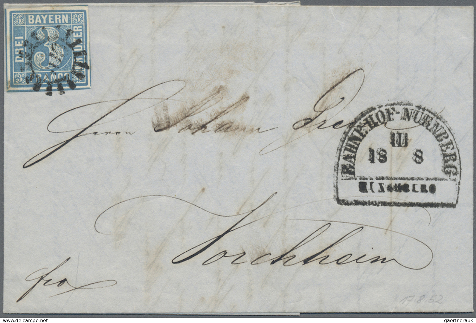 Bayern - Marken Und Briefe: 1852, 3 Kr Blau Von Platte 2, Allseits Mit Voll- Bis - Other & Unclassified