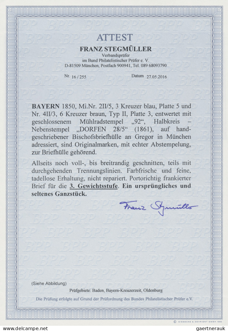 Bayern - Marken Und Briefe: 1850, 3 Kr Blau, Platte 5 Und 6 Kr Braun, Typ II, Pl - Other & Unclassified