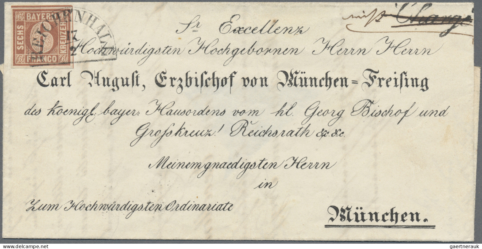 Bayern - Marken Und Briefe: 1850, 6 Kreuzer Braun, Type I, übergehend Entwertet - Autres & Non Classés