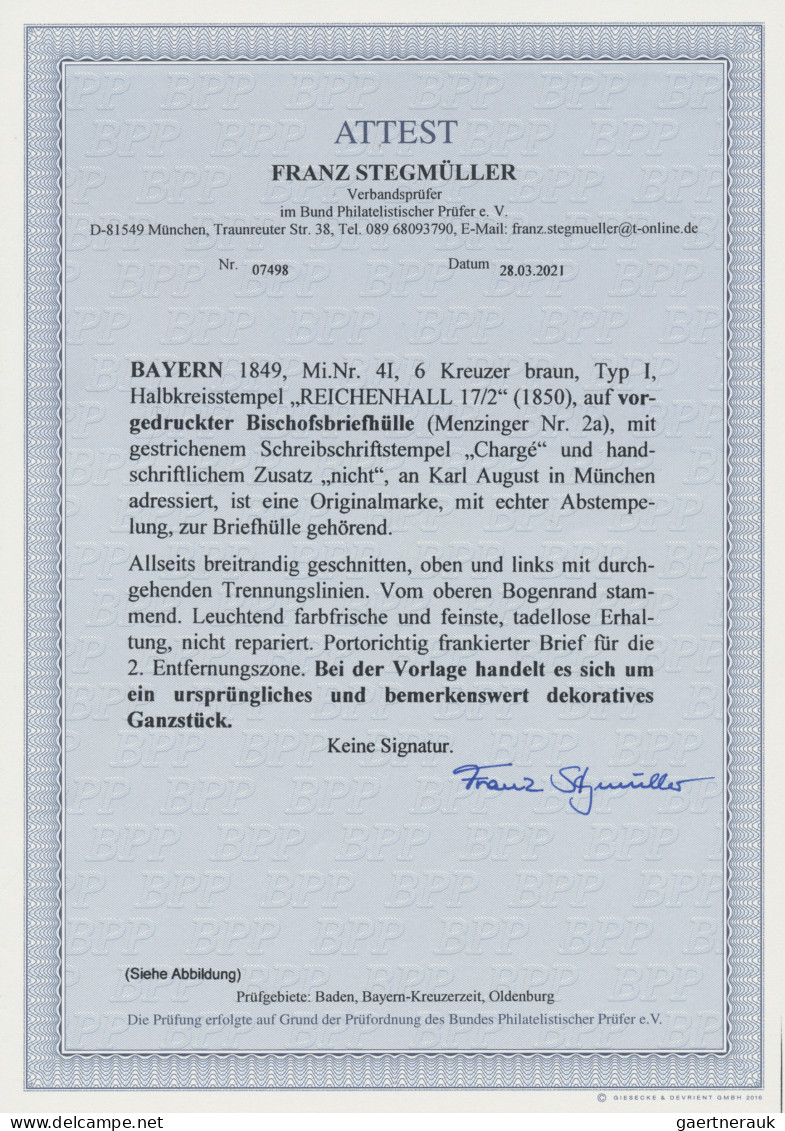 Bayern - Marken Und Briefe: 1850, 6 Kreuzer Braun, Type I, übergehend Entwertet - Autres & Non Classés