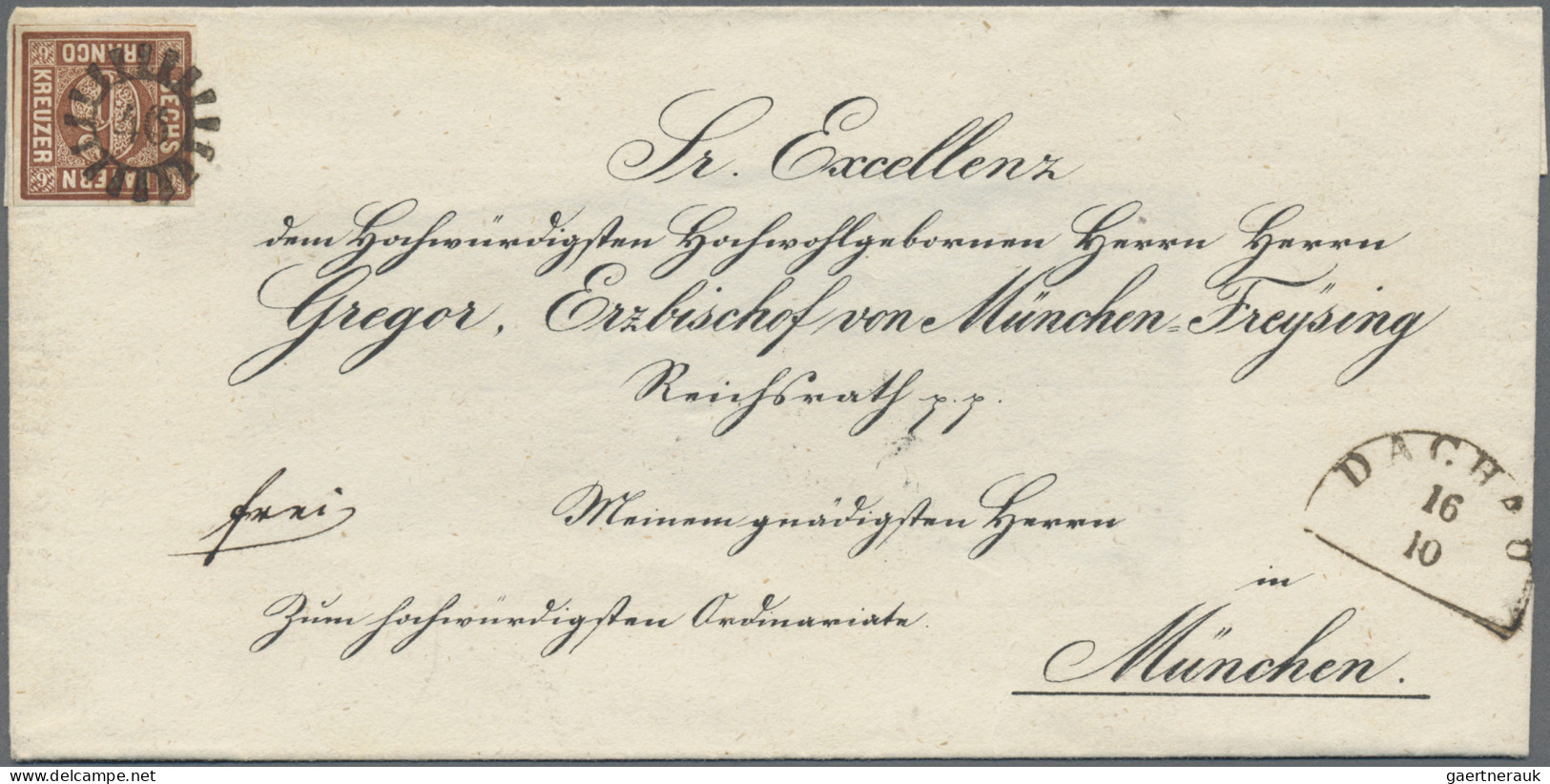 Bayern - Marken Und Briefe: 1850, 6 Kreuzer Braun, Typ II, Platte 1, Entwertet M - Autres & Non Classés