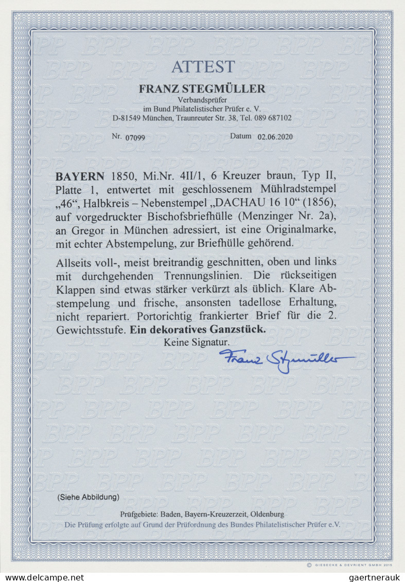 Bayern - Marken Und Briefe: 1850, 6 Kreuzer Braun, Typ II, Platte 1, Entwertet M - Sonstige & Ohne Zuordnung