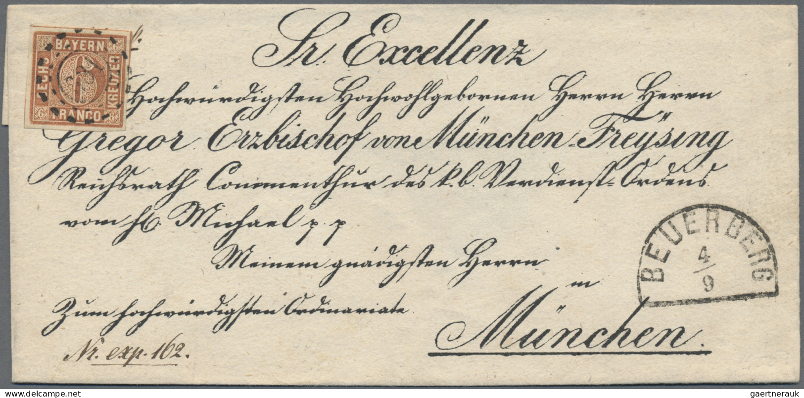 Bayern - Marken Und Briefe: 1850, 6 Kreuzer Braun, Typ II, Platte 2, Entwertet M - Sonstige & Ohne Zuordnung