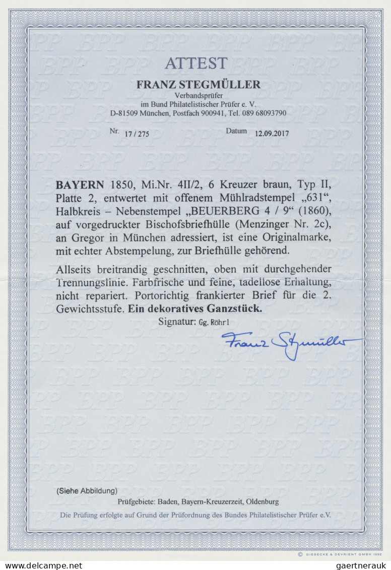 Bayern - Marken Und Briefe: 1850, 6 Kreuzer Braun, Typ II, Platte 2, Entwertet M - Autres & Non Classés
