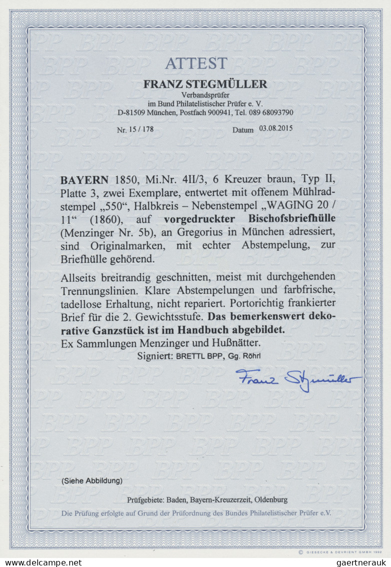 Bayern - Marken Und Briefe: 1850, 6 Kreuzer Braun, Type II, Platte 3, Zwei Exemp - Autres & Non Classés