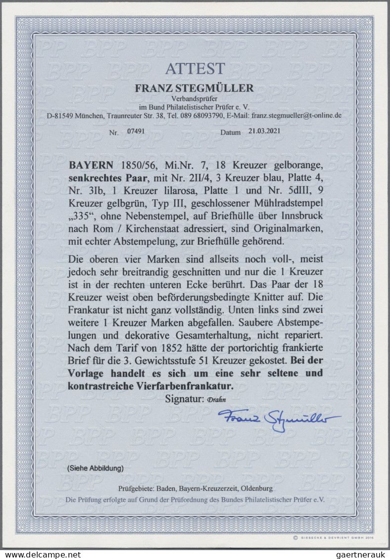 Bayern - Marken Und Briefe: 1850 - 1856, Wertziffern Im Kreis 18 Kr. Gelborange - Other & Unclassified