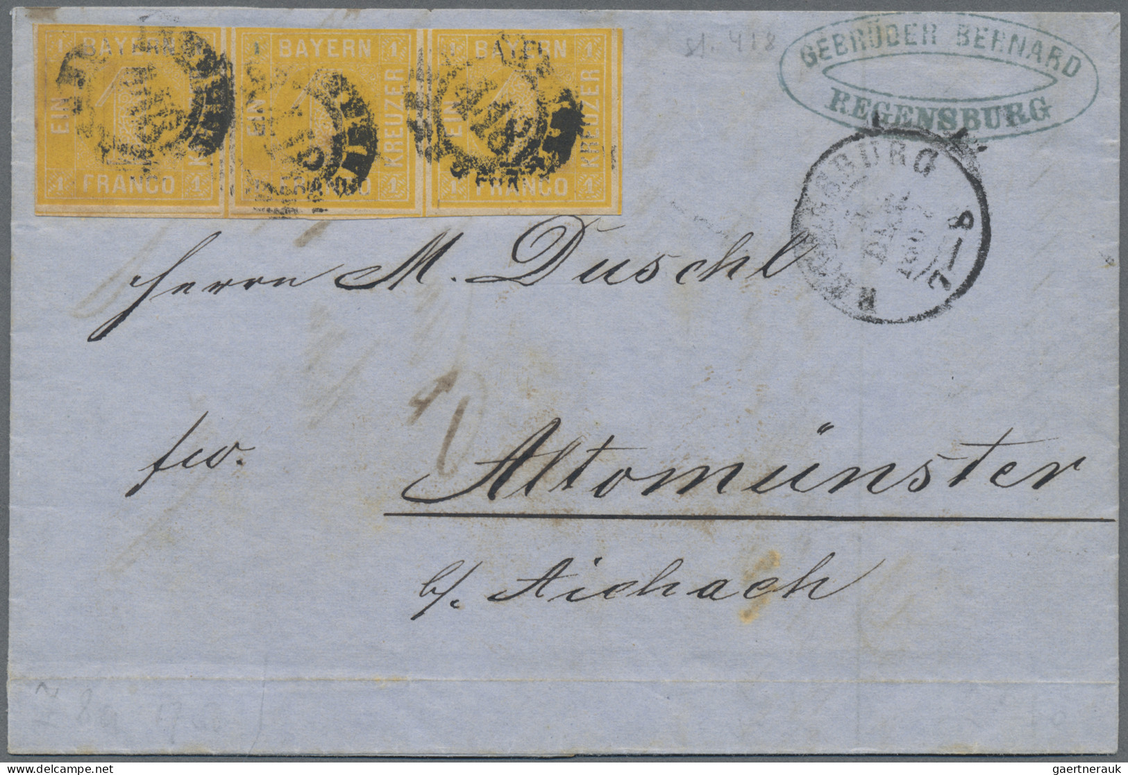 Bayern - Marken Und Briefe: 1862, 1 Kr. Orangegelb, Type I, Waagerechter Dreiers - Autres & Non Classés