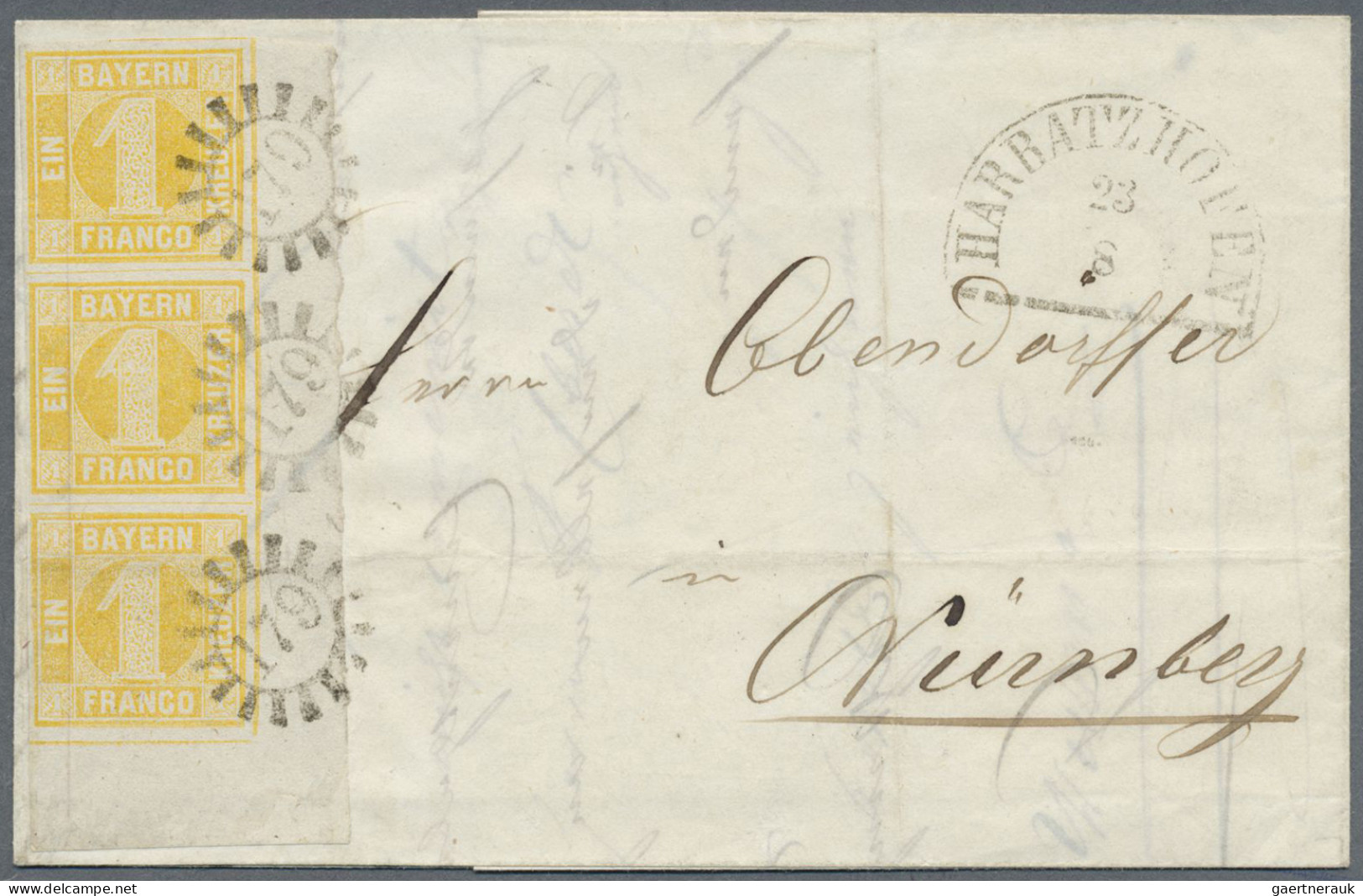 Bayern - Marken Und Briefe: 1862: 1 Kr. Gelb Mit Spitzen Ecken Im Senkrechten EC - Other & Unclassified
