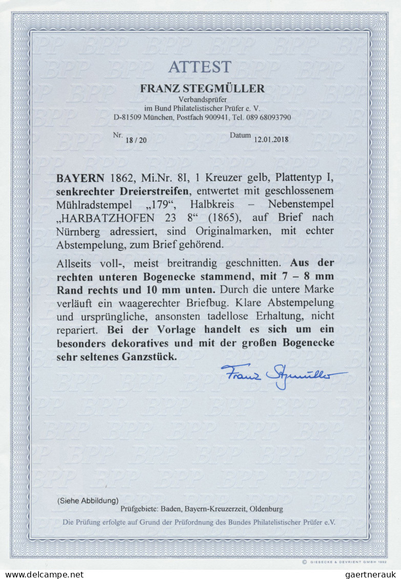 Bayern - Marken Und Briefe: 1862: 1 Kr. Gelb Mit Spitzen Ecken Im Senkrechten EC - Altri & Non Classificati