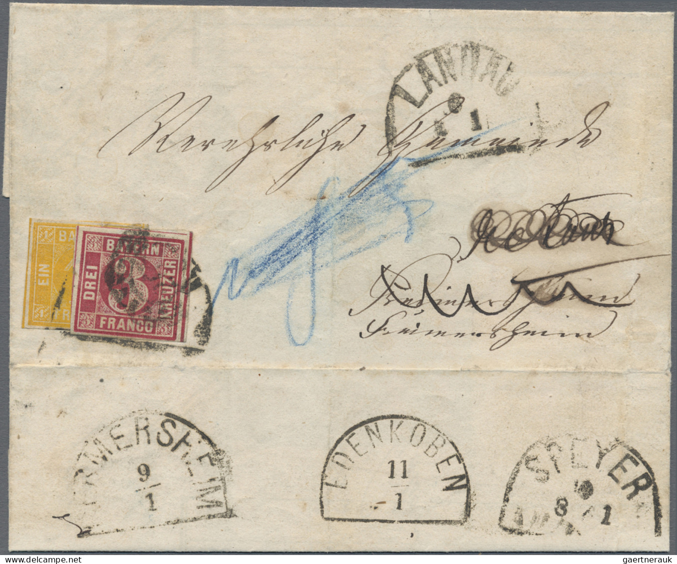 Bayern - Marken Und Briefe: 1864, 1 Kr. Gelb Auf Apotheker-Rechnung Von LANDAU N - Altri & Non Classificati