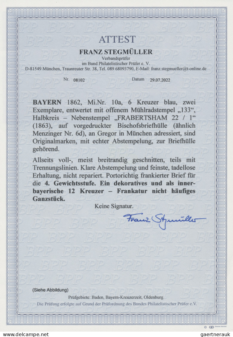 Bayern - Marken Und Briefe: 1862, 6 Kr Blau, Zwei Einzelne Exemplare, übergehend - Andere & Zonder Classificatie