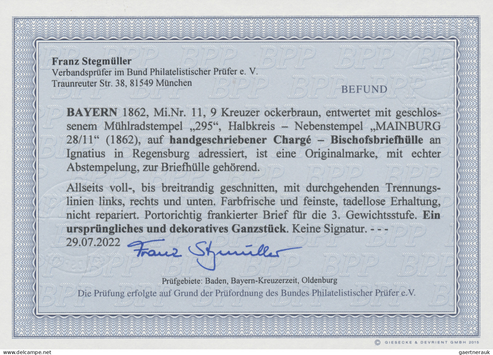 Bayern - Marken Und Briefe: 1862, 9 Kreuzer Ockerbraun, Entwertet Mit Geschlosse - Autres & Non Classés