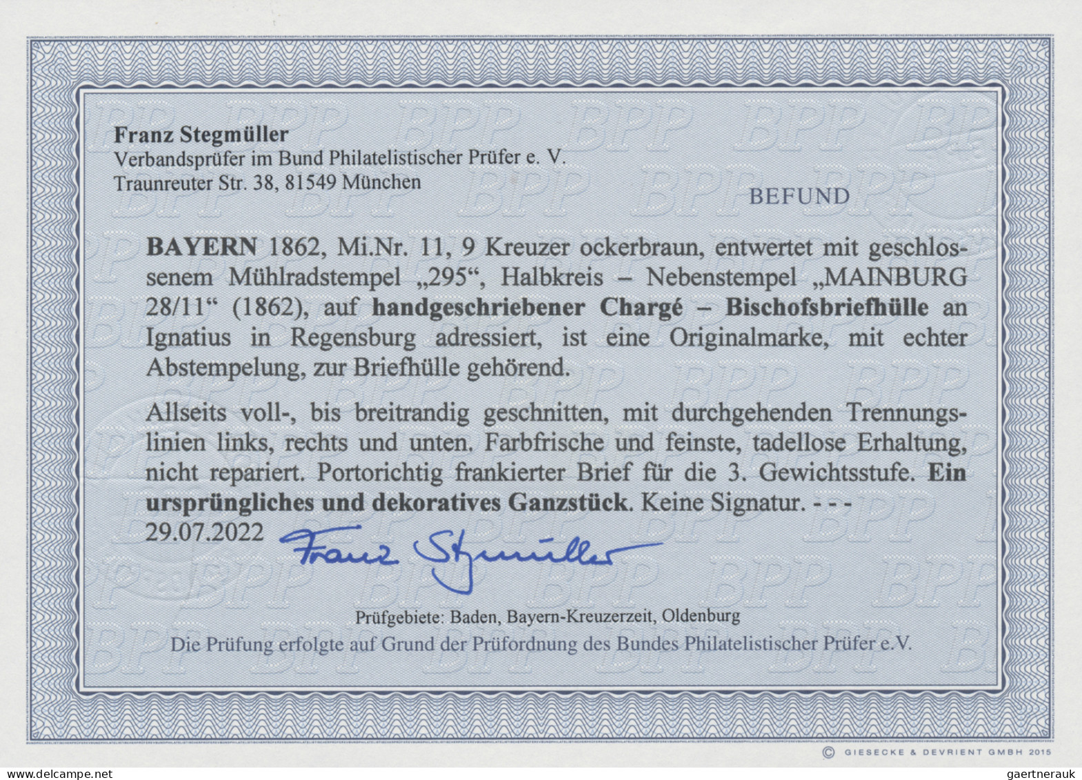 Bayern - Marken Und Briefe: 1862, 9 Kreuzer Ockerbraun, Entwertet Mit Geschlosse - Altri & Non Classificati