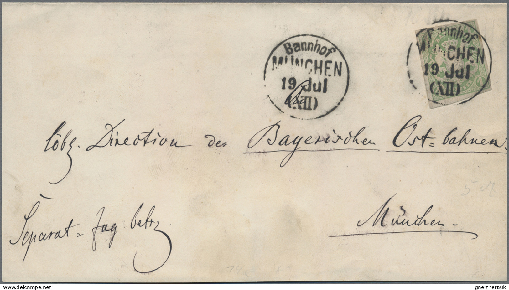 Bayern - Marken Und Briefe: 1867, Wappen 1 Kr. Grün Als Portogerechte Einzelfran - Otros & Sin Clasificación