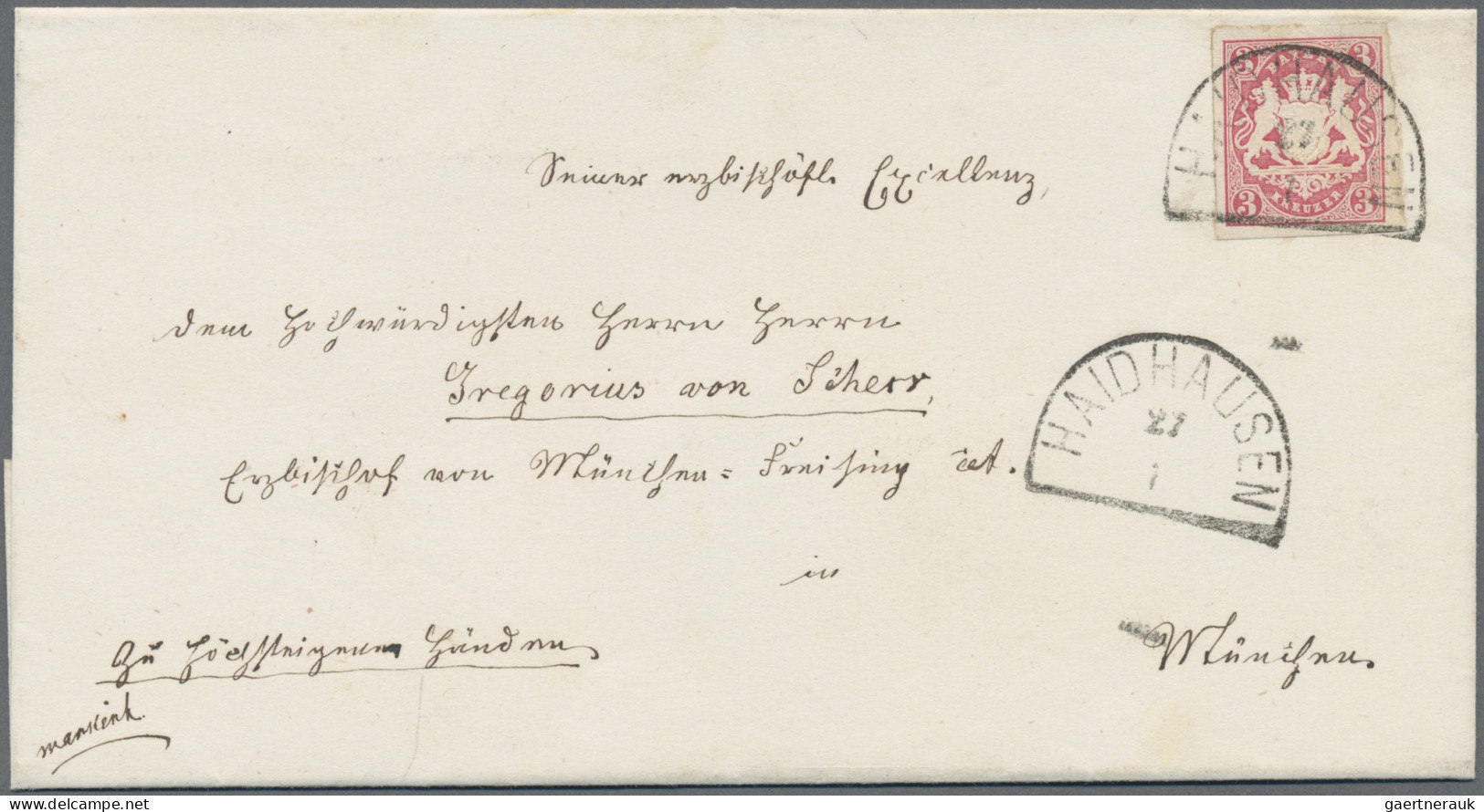 Bayern - Marken Und Briefe: 1867, 3 Kr. Rötlichkarmin Entwertet Mit Halbkreisste - Other & Unclassified