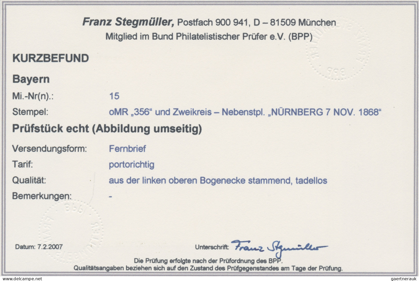 Bayern - Marken Und Briefe: 1867, 3 Kreuzer Rot Aus Der Linken Oben Bogenecke, E - Other & Unclassified