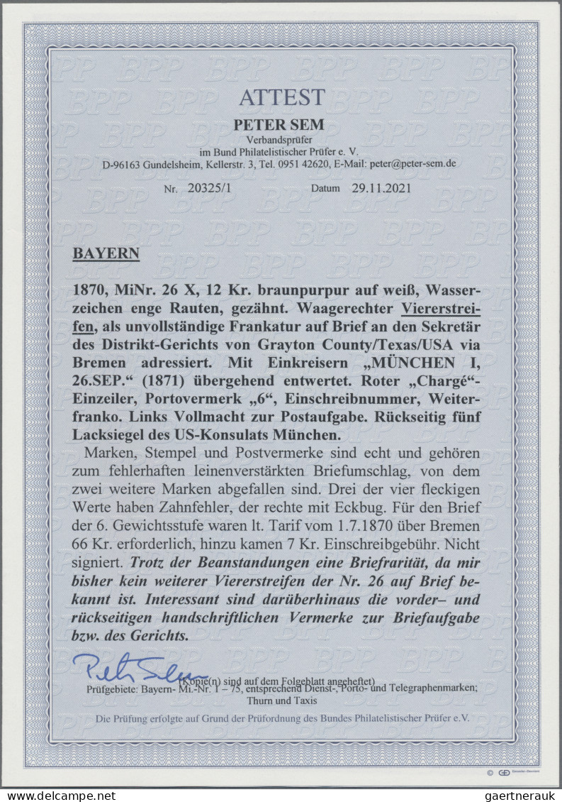 Bayern - Marken Und Briefe: 1870, 12 Kreuzer Mit Wasserzeichen Enge Rauten Als W - Andere & Zonder Classificatie