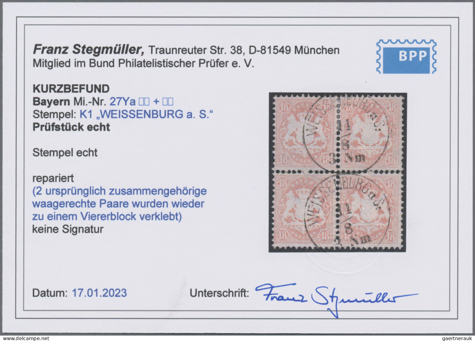Bayern - Marken Und Briefe: 1870 'Wappen' 18 Kr. Mattziegelrot, Zwei Ursprünglic - Sonstige & Ohne Zuordnung