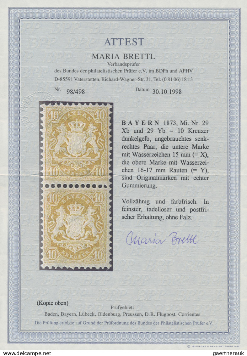 Bayern - Marken Und Briefe: 1873, TYPENPAAR 10 Kr. Dunkelgelb, Leuchtend Farbfri - Other & Unclassified