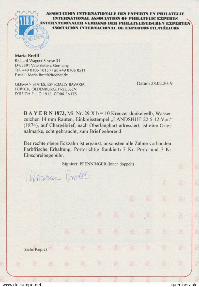 Bayern - Marken Und Briefe: 1874, Freimarke 10 Kr. Dunkelgelb, Seltene Einzelfra - Sonstige & Ohne Zuordnung