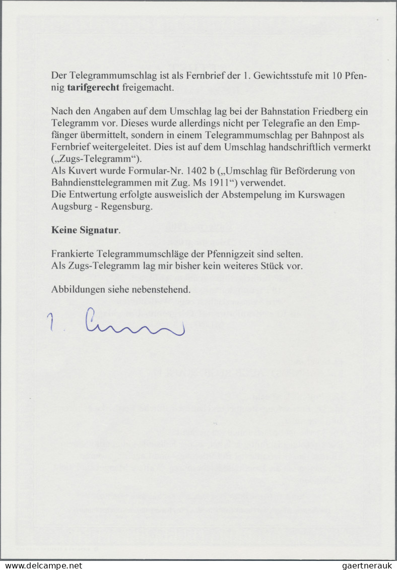 Bayern - Dienstmarken: 1911, FRANKIERTES TELEGRAMM PER BAHNPOST, 10 Pfg. Karmin - Sonstige & Ohne Zuordnung