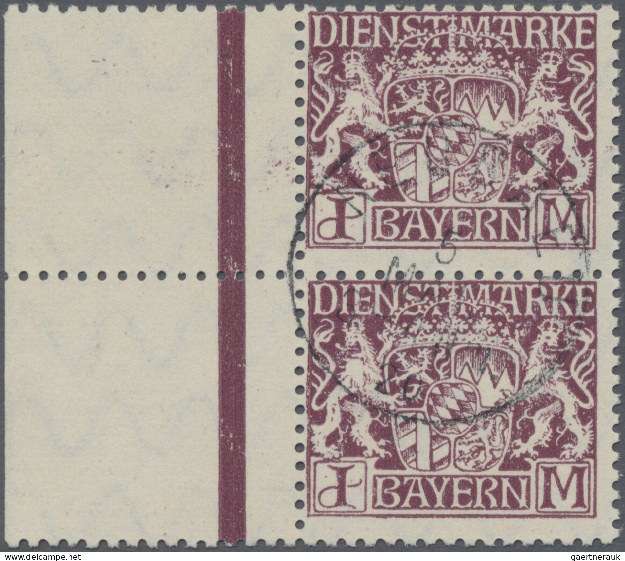 Bayern - Dienstmarken: 1916, 1 Mk Rotviolett, Senkrechtes Paar Mit Linkem Bogenr - Sonstige & Ohne Zuordnung