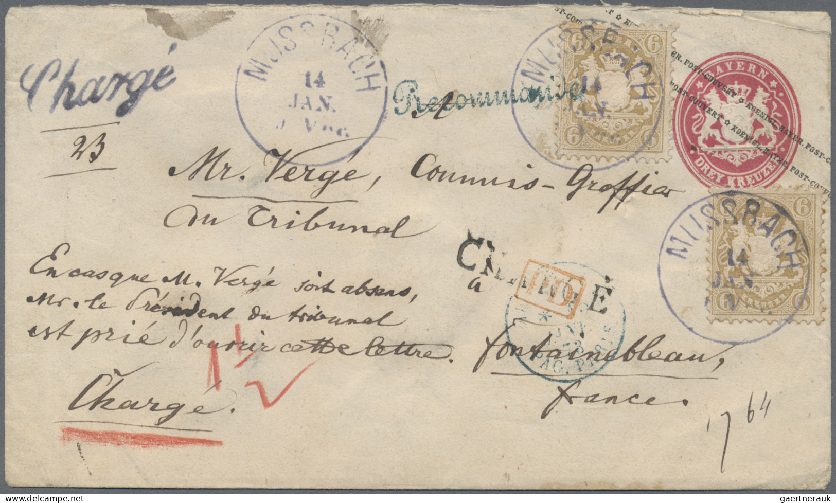 Bayern - Ganzsachen: 1870, GA-Umschlag 3 Kr. Rosa, Klappenstempel 18mm Mit Zusat - Other & Unclassified