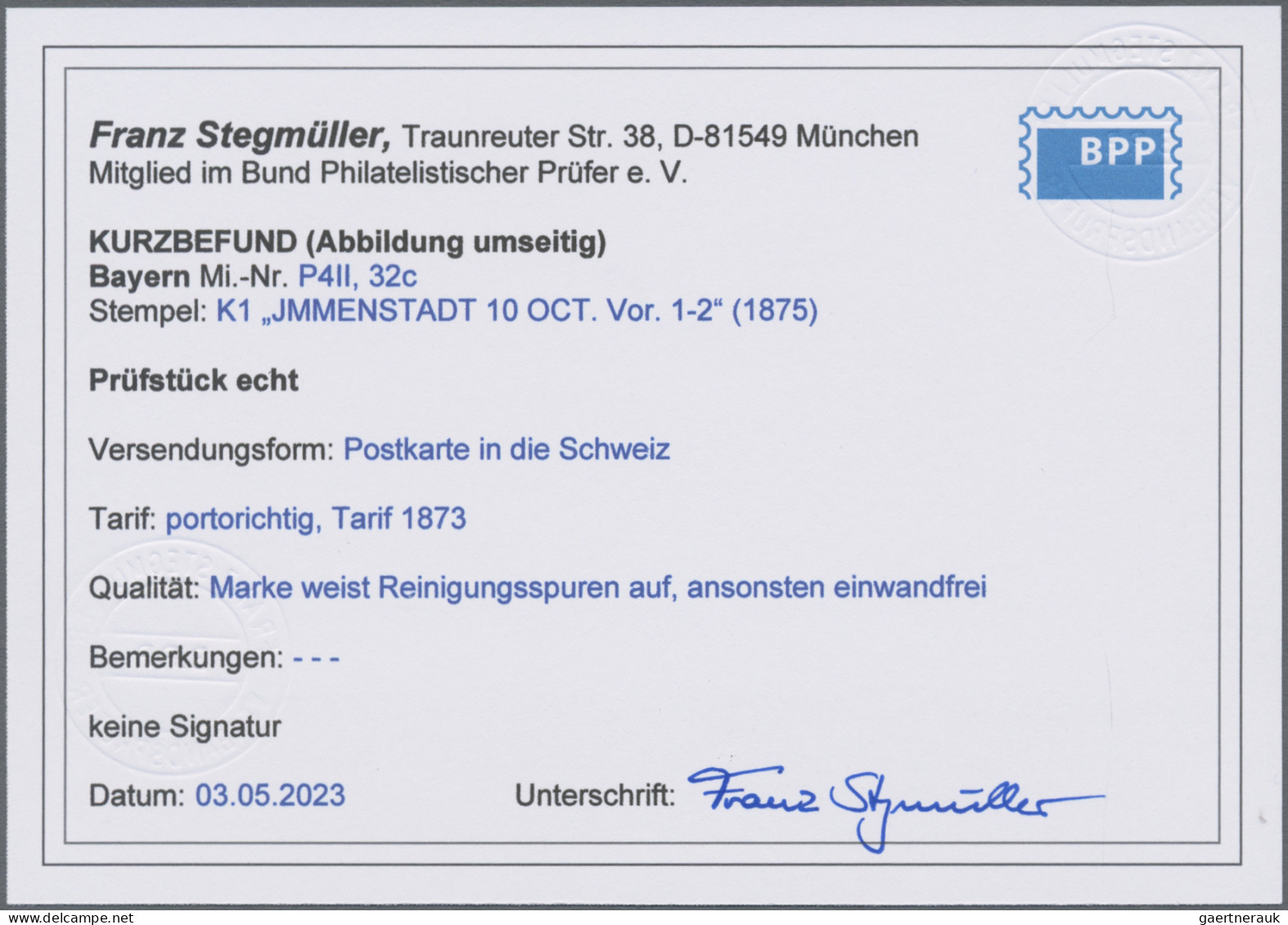 Bayern - Ganzsachen: 1873, 2 Kreuzer Mit Zusatzfrankatur 1 Kreuzer Mattgrün (Wz. - Andere & Zonder Classificatie